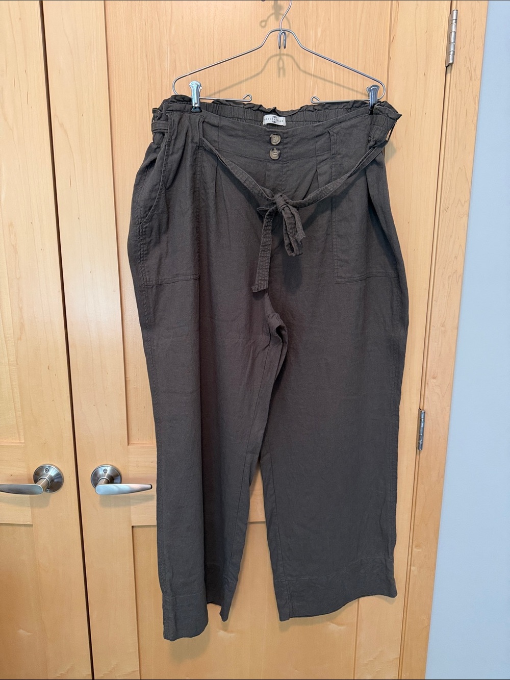 Wide Leg Paperbag Waist Pants with Matching Belt - Dark Olive